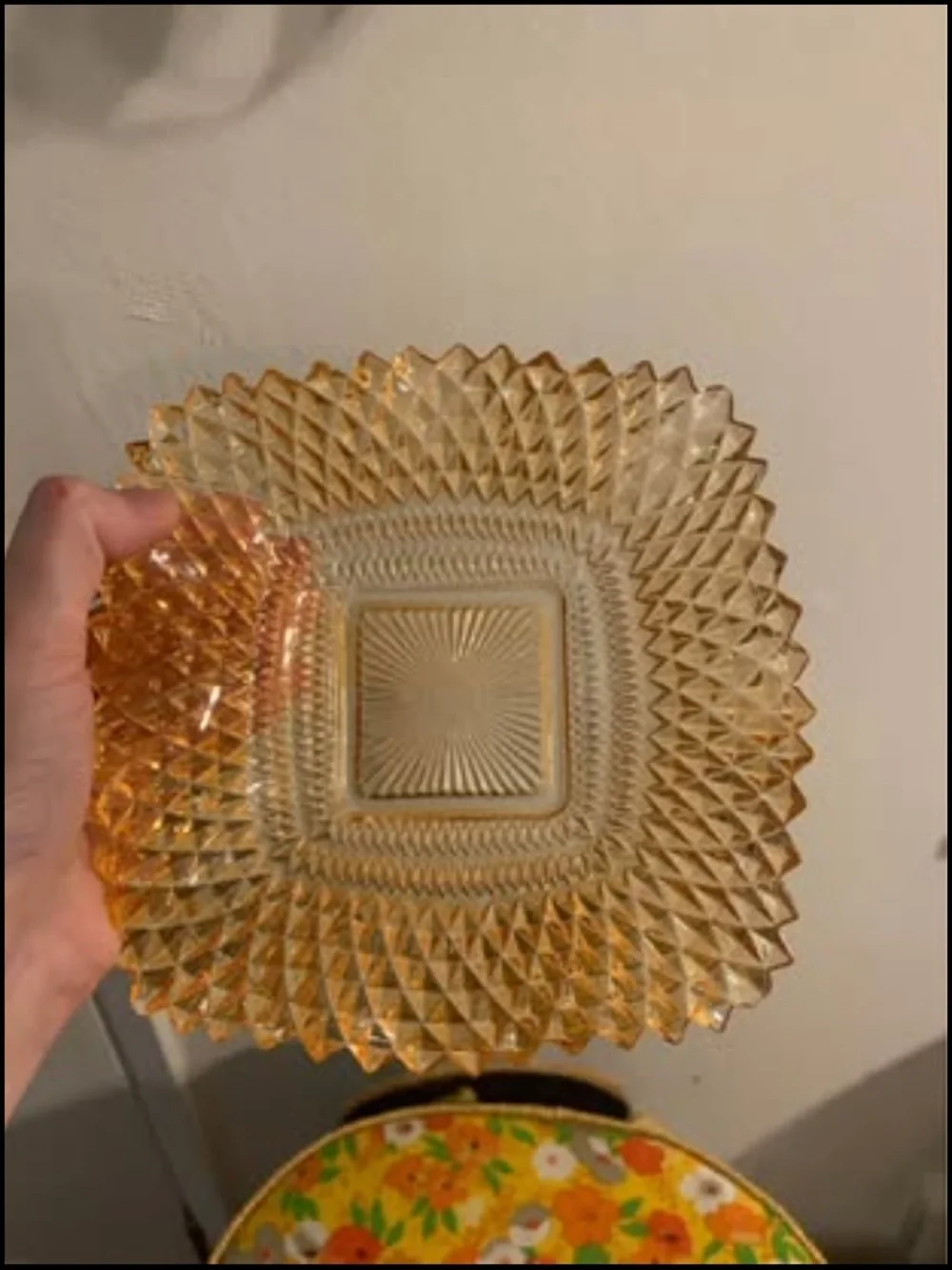 Vintage Amber Pressed Glass Decorative Dish
